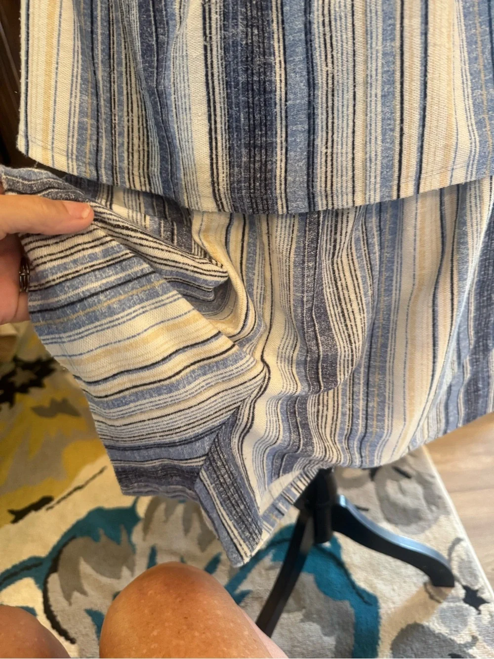 Bebop Striped Off-Shoulder romper in Blue and Cream large